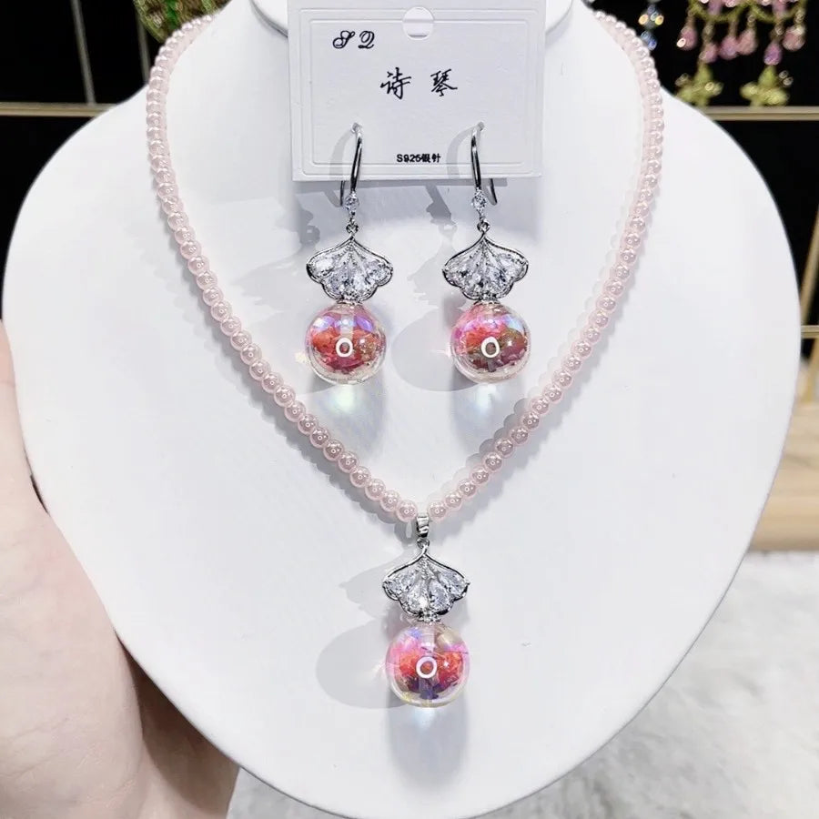 Women Colorful Fashion Zircon Necklace Earrings 2024 (89)