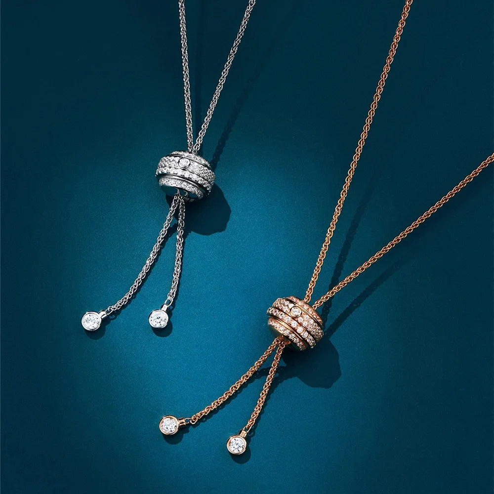 100%-S925 Silver round Long Necklace 90CM High Carbon Diamond Jewelry Women'S Wedding Party Birthday Gift (076)