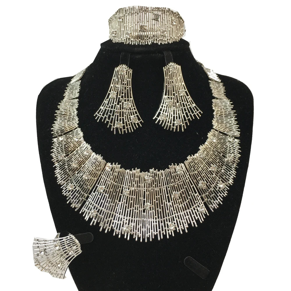 Latest Italian Gold Plated Jewelry Set Woman Large Necklace Dubai Jewelry Wedding Party Jewelry Gift FHK18461