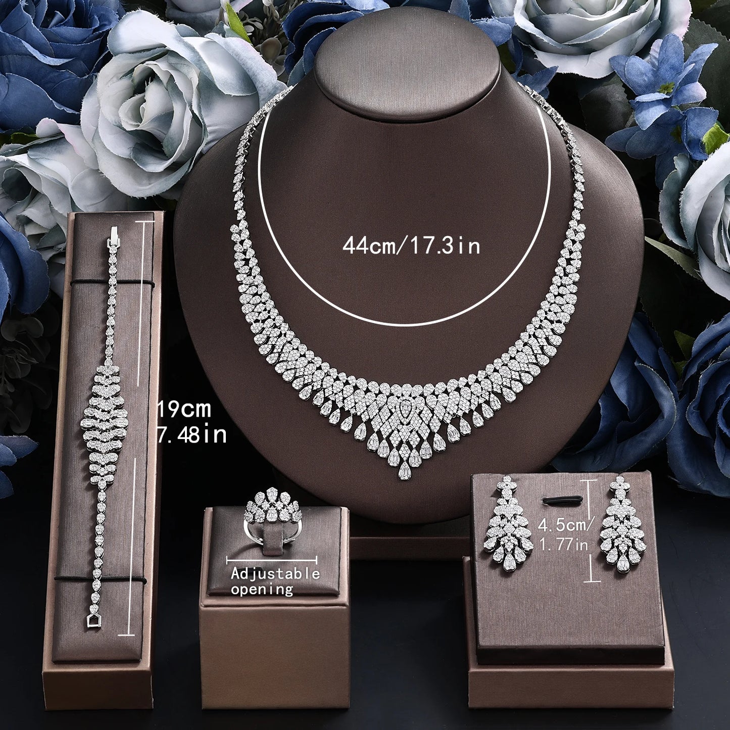 2024 New 4-Piece Bride Zirconia Full Set Women'S Party Jewelry Set Luxury Dubai Nigeria CZ Crystal Wedding Jewelry Set (049)