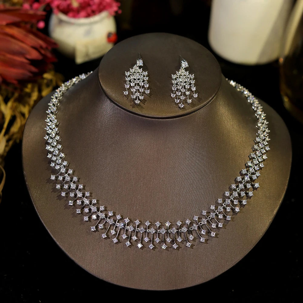 Fashion CZ Bride Indian Jewelry Set for Women Water Drop Wedding Design Choker Necklace Girlfriend Birthday Gifts X0520 (015)