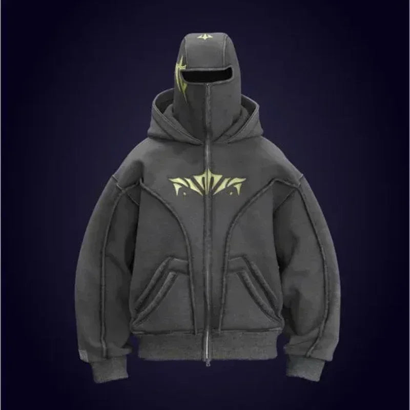 Y2K Fashion Retro Hoodie Harajuku Super Large Embroidery Double Hat Design Zipper Hoodie Gothic New Men Women Hip Hop Streetwear
