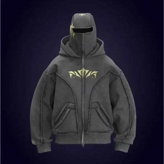 Y2K Fashion Retro Hoodie Harajuku Super Large Embroidery Double Hat Design Zipper Hoodie Gothic New Men Women Hip Hop Streetwear