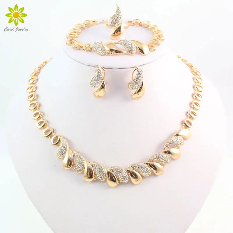 Fashion Women African Gold Color Necklace Earrings Set Party Bridal Wedding Accessories Jewelry Set (150)