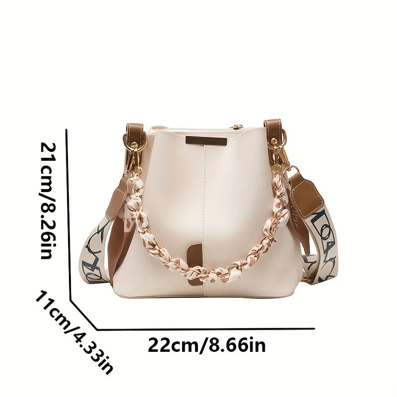 New Fashion Women'S Shoulder Bag Large Capacity Ribbon Chain Bucket Bag Crossbody Bag Daily Commuting