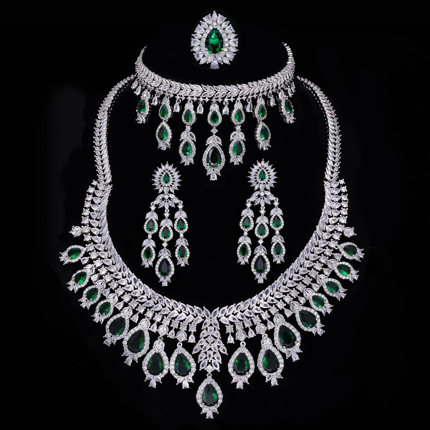 2024 Hot Selling 3A Zircon Luxury 4-Piece Bridal Wedding Jewelry Set Crystal Necklace Set Dubai Jewelry Set