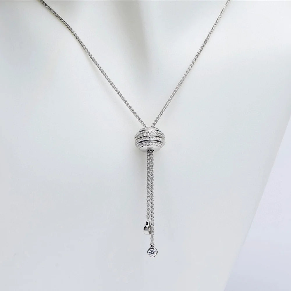 100%-S925 Silver round Long Necklace 90CM High Carbon Diamond Jewelry Women'S Wedding Party Birthday Gift (076)