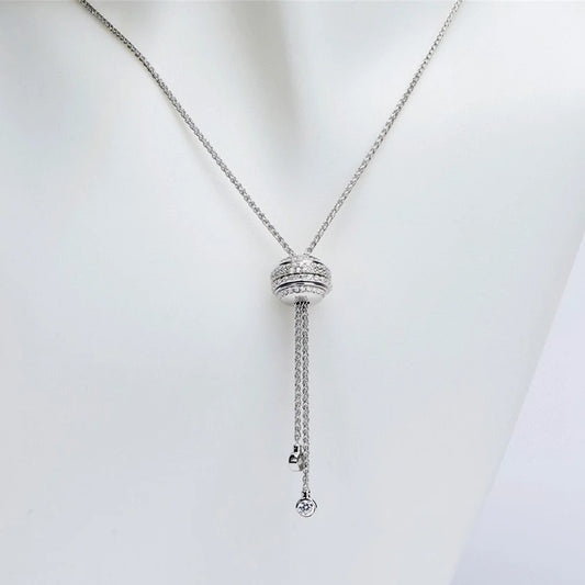 100%-S925 Silver round Long Necklace 90CM High Carbon Diamond Jewelry Women'S Wedding Party Birthday Gift (076)