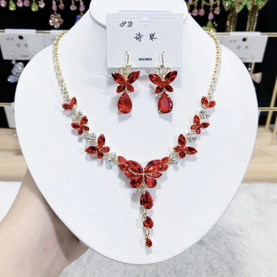 Women Colorful Fashion Zircon Necklace Earrings 2024 (89)