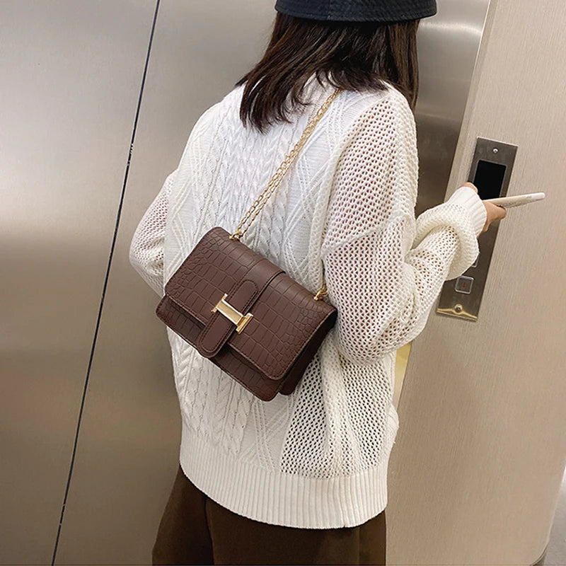 Luxury Stone Pattern Women Single Shoulder Crossbody Bags Fashion PU Leather Chains Handbags Messenger Bag Small Square Bag (042)