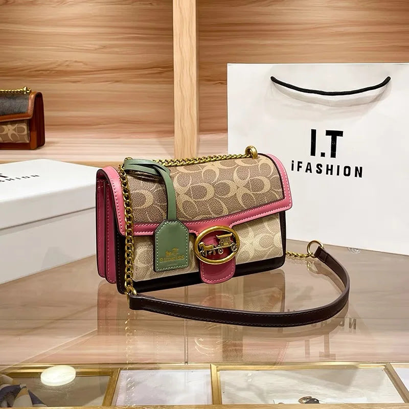 Light Luxury Women'S Bag 2025 New High-End Color Contrast Single Shoulder Underarm Bag Designer Fashionable Crossbody Small Squa (016)