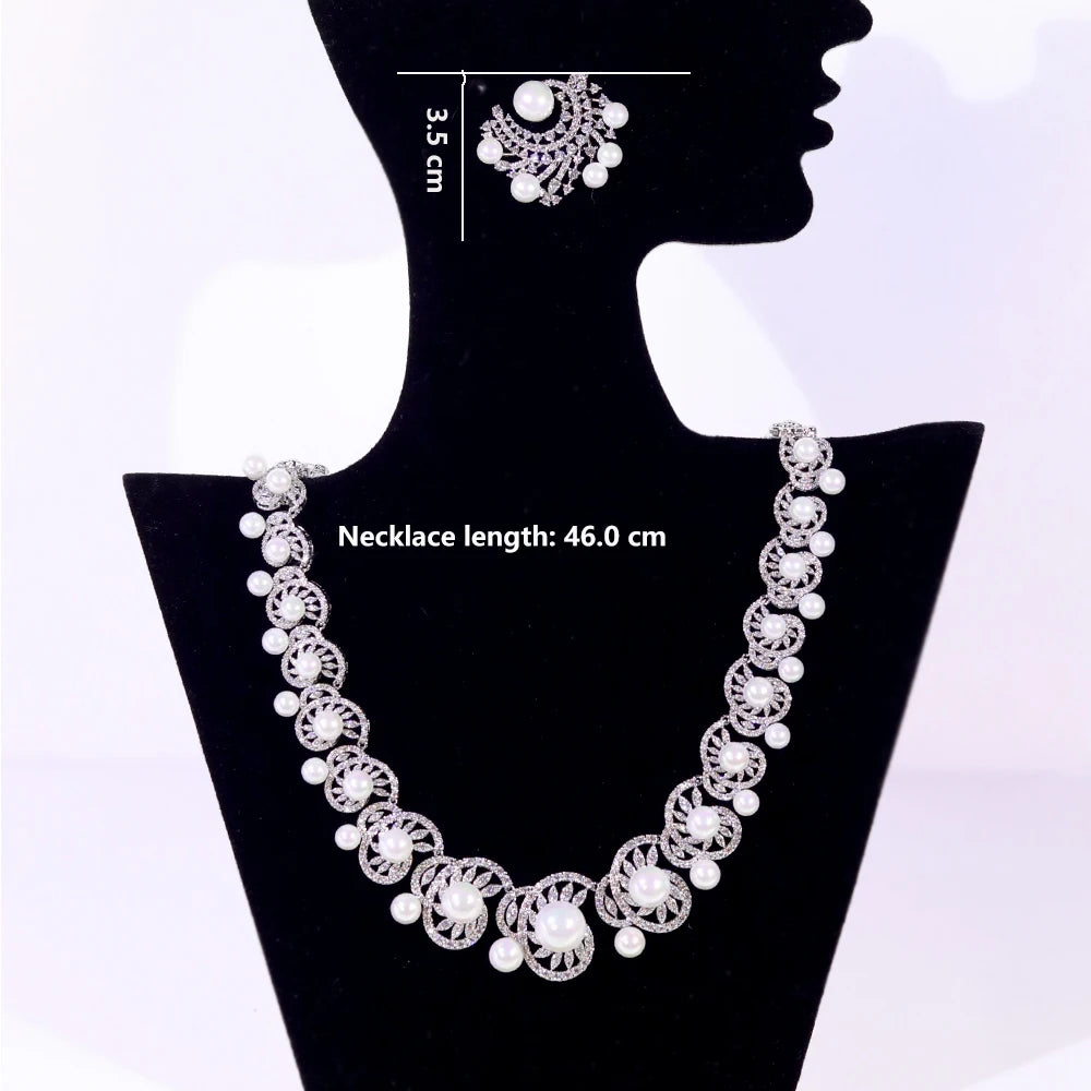 White Cubic Zirconia Luxury Choker Heptacolor Big Pearl Necklace Wedding Bridal Party Jewelry Sets for Women X0538 (058)