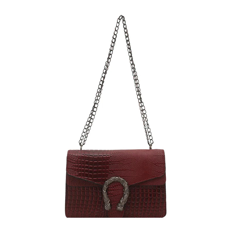 Retro Crocodile Pattern Ladies Faion Chain Oulder Bag Versatile High-End Feel Small Square Crossbody Bag for Young Women (076)