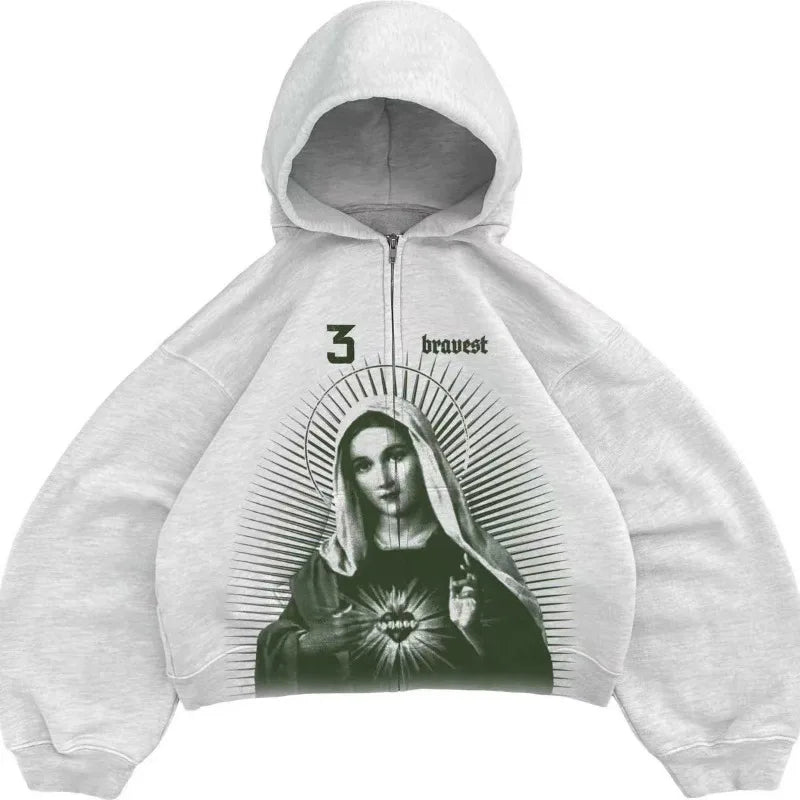 Y2K High Street Winter Men Oversized Hoodie American Retro Personality Print Sweatshirt Hip Hop Fashion Punk Style Pullover