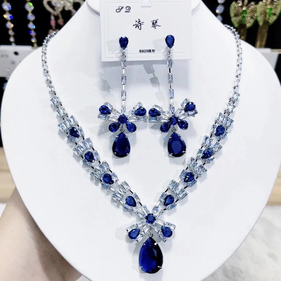 Women Colorful Fashion Zircon Necklace Earrings 2024 (89)