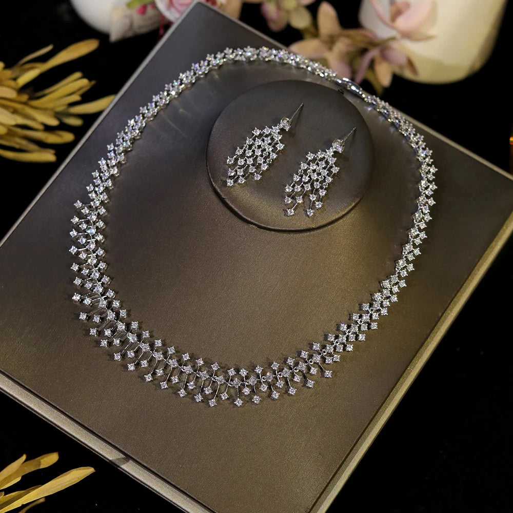 Fashion CZ Bride Indian Jewelry Set for Women Water Drop Wedding Design Choker Necklace Girlfriend Birthday Gifts X0520 (015)
