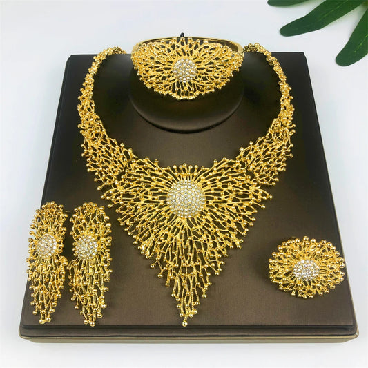 High Quality 18K Gold Plated Jewelry Sets for Women Luxury Design Necklace Earrings Bracelet and Ring Full Set Jewelry Trending