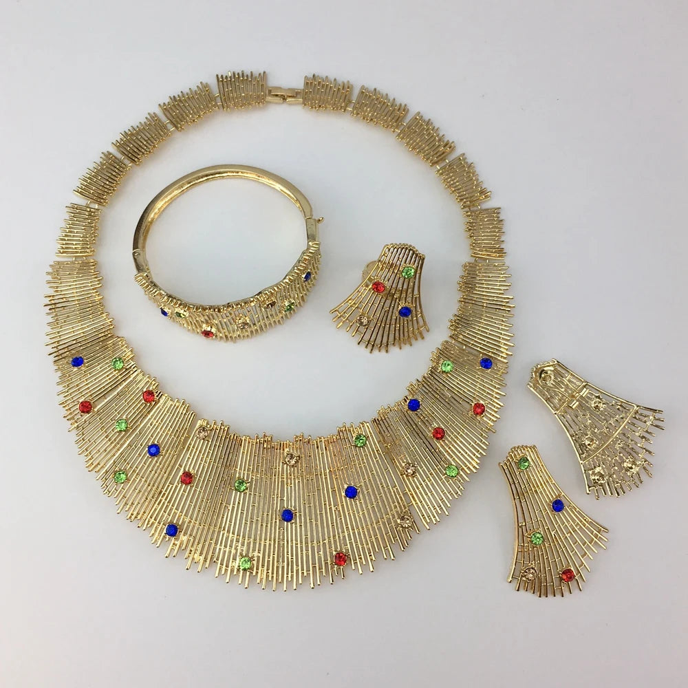 Latest Italian Gold Plated Jewelry Set Woman Large Necklace Dubai Jewelry Wedding Party Jewelry Gift FHK18461