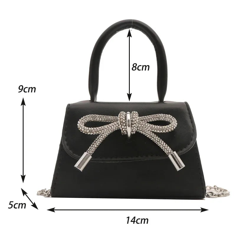 Bow Design Solid Color Mini Shoulder Bag PU Leather Flap Crossbody Bags for Women 2024 Fashion Female Chain Purse and Handbags (077)
