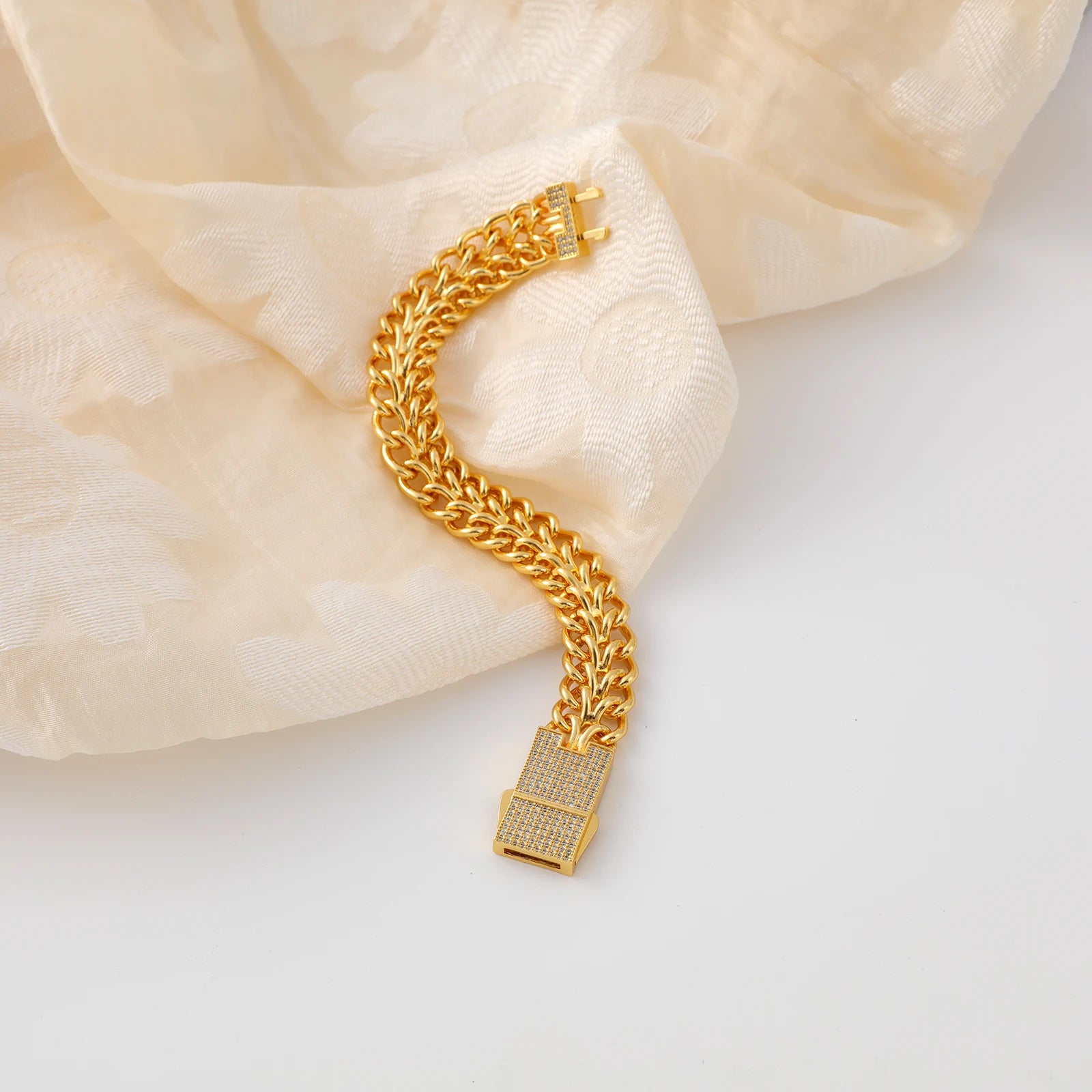 24K Gold Plated Miami Cuban Chain Necklace Set of Four Micropaved Rectangular Cubic Zirconia Cuban Chain Hip Hop Jewelry