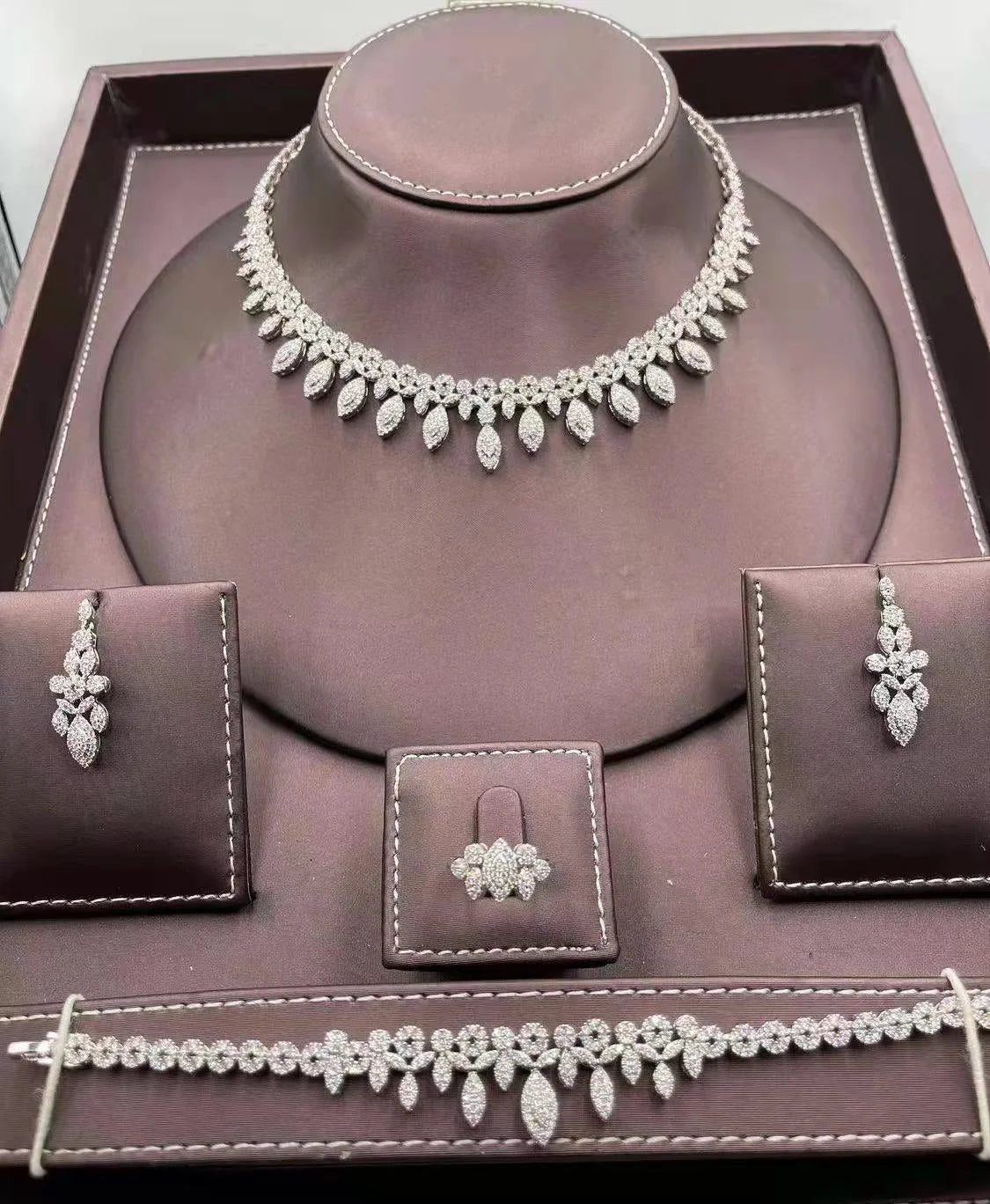 Luxury Big 4 Pcs Jewelry Set with Cubic Zirconia for Women Bridal Party Wedding Accessories Saudi Arabic Dubai