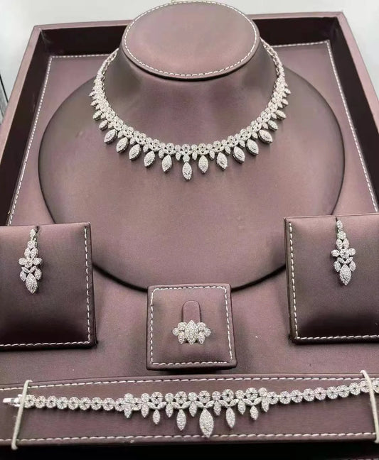 Luxury Big 4 Pcs Jewelry Set with Cubic Zirconia for Women Bridal Party Wedding Accessories Saudi Arabic Dubai