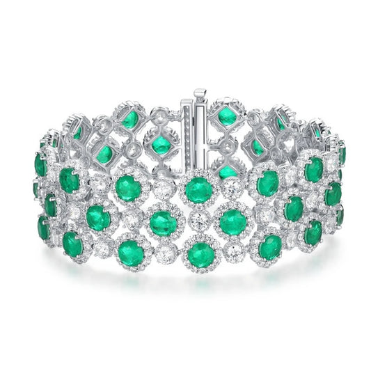 100% 925 Sterling Silver round Cut Emerald High Carbon Diamond Gemstone Bracelets Bangle Fine Jewelry Anniversary Gift (098)