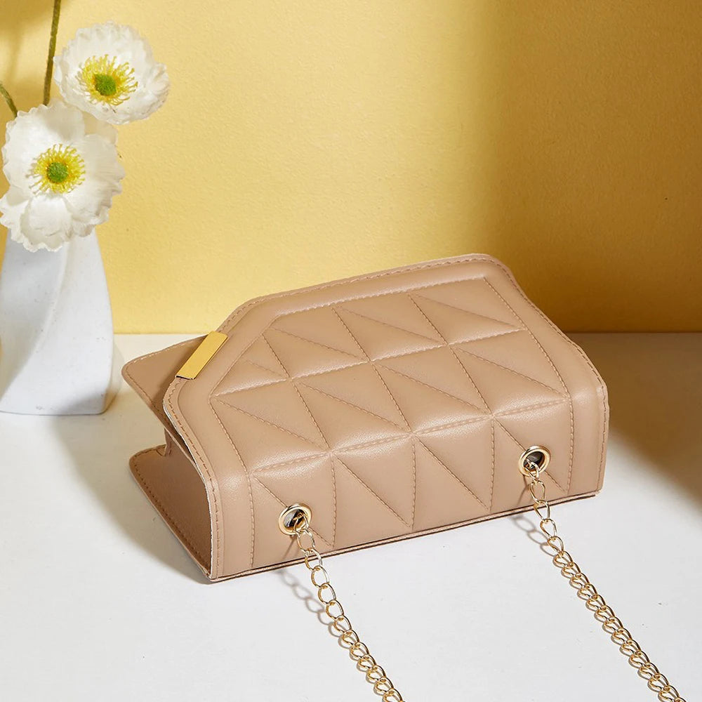 Trendy Embroidered Square Bag - Diamond Pattern Shoulder Purse with Chain Strap & Magnetic Closure (018)