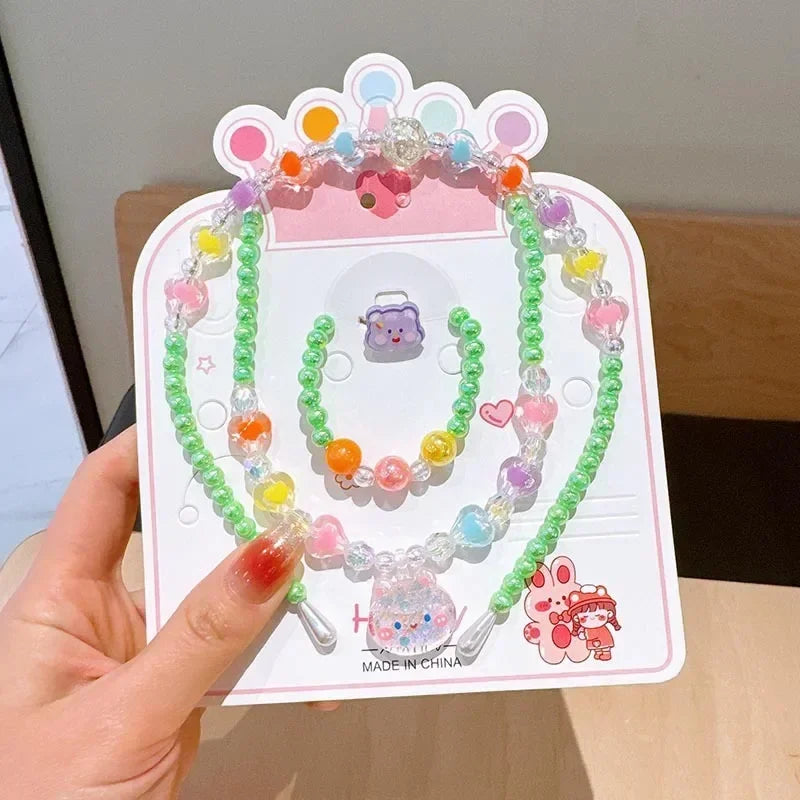 4Pcs Children Necklace Bracelet Set Cute Unicorn Rainbows Necklace Bracelets for Little Girls Fashion Jewelry Sets Wholesale (142)