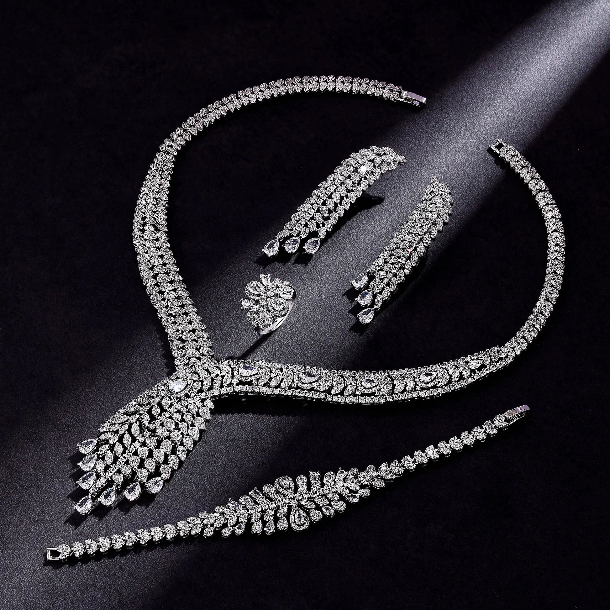 2024 Hot Selling 4-Piece Bride Wedding Jewelry Set with Cubic Zirconia Dubai Luxury Jewelry Set