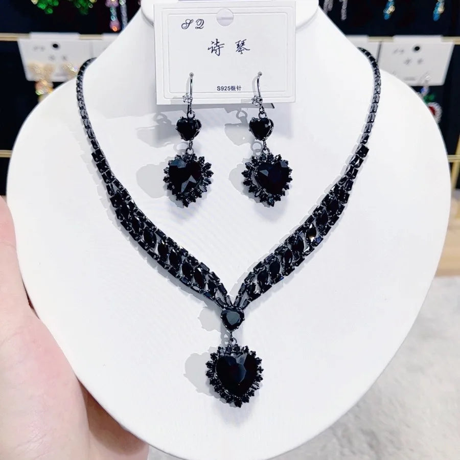 Women Colorful Fashion Zircon Necklace Earrings 2024 (89)