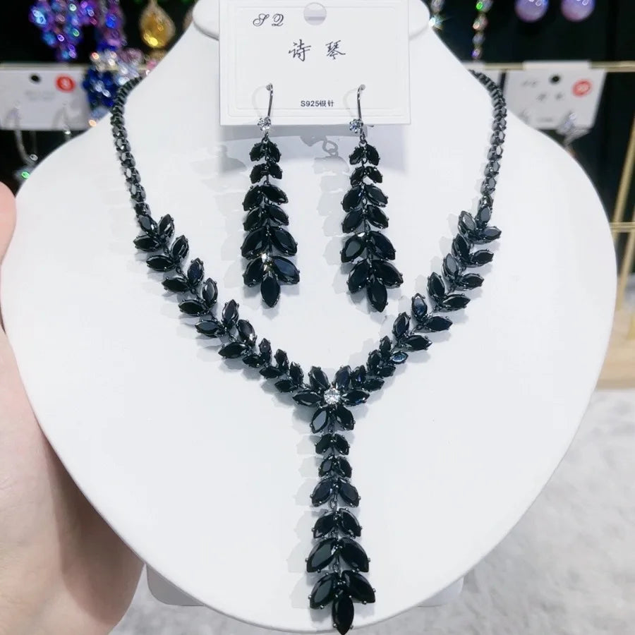 Women Colorful Fashion Zircon Necklace Earrings 2024 (89)