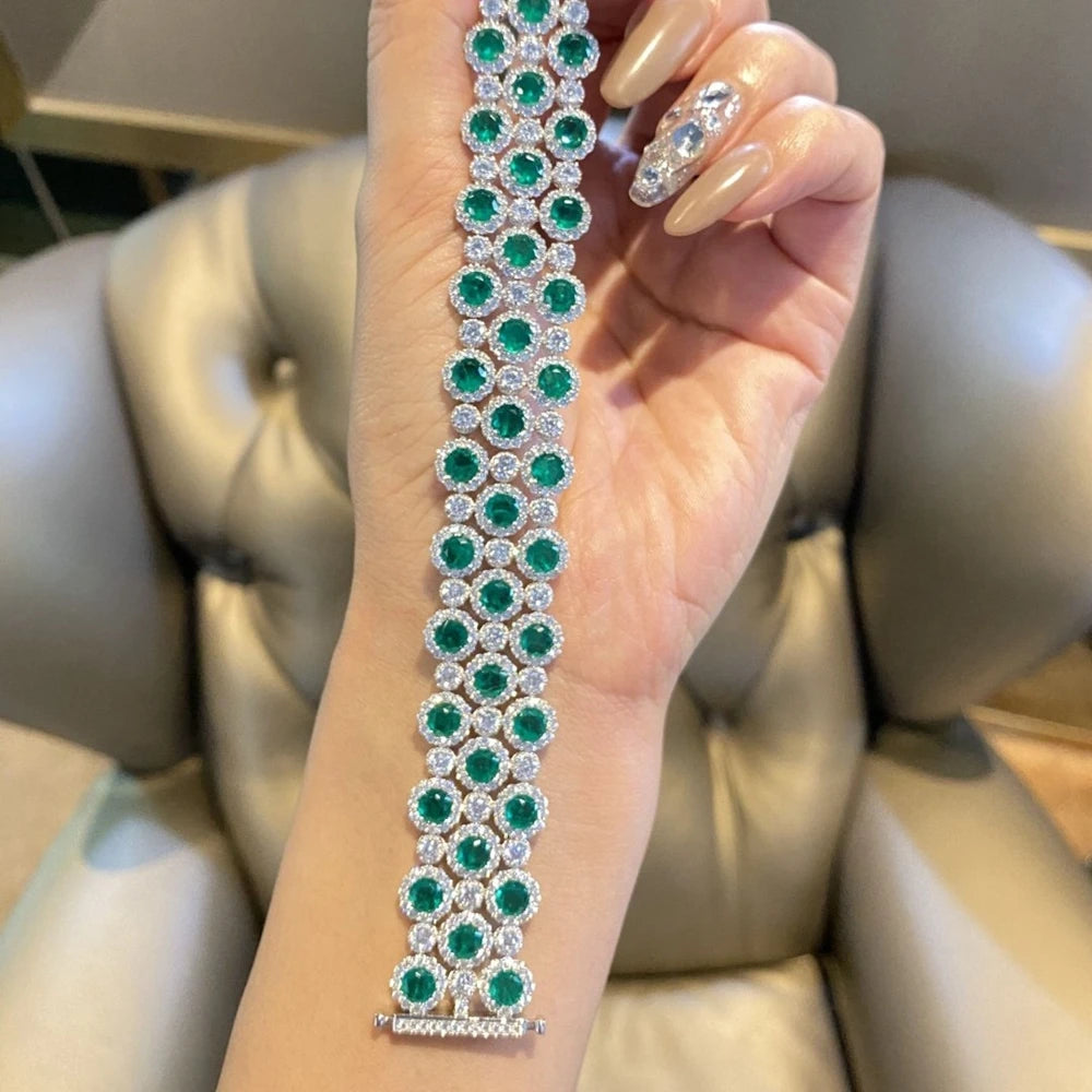 100% 925 Sterling Silver round Cut Emerald High Carbon Diamond Gemstone Bracelets Bangle Fine Jewelry Anniversary Gift (098)
