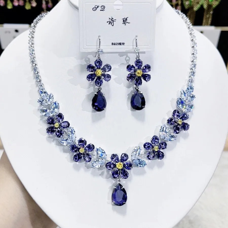 Women Colorful Fashion Zircon Necklace Earrings 2024 (89)