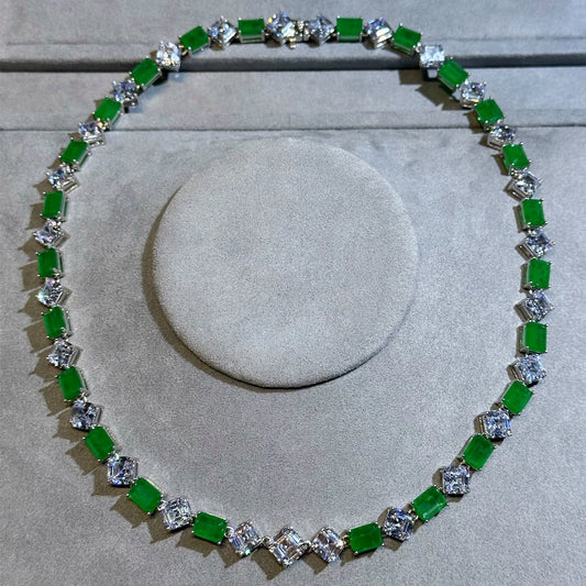 100% 925 Sterling Silver Sugar-Loaf Cut Emerald High Carbon Diamond Gemstone Necklace Fine Jewelry Anniversary Gifts (093)