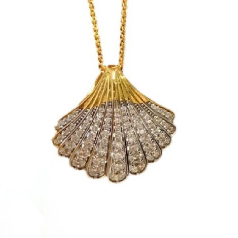 Creative Elegance Light Luxury High Quality Full of Diamond Shell Necklace Collarbone Chain Exquisite Luster Engagement Jewelry (072)