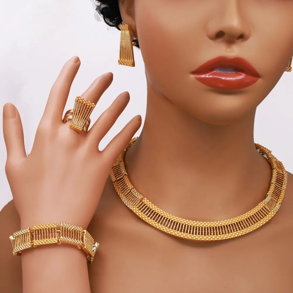 Gold Plated Jewelry Set for Women Dubai African Itatian Necklace Bracelet Earring Ring 2025 New Bueqant Jewelry Gifts (040)