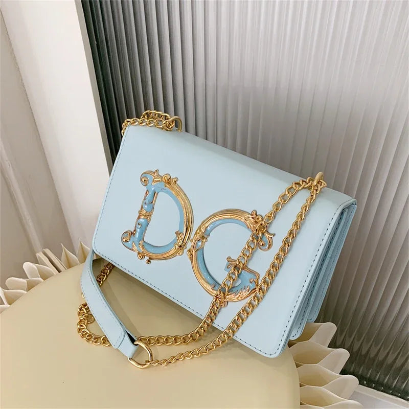 Fashionable Lady'S Handbag PU High-Quality Material Shoulder Bag Golden Decorated Jingdian Crossbody Bag Solid Color Square Bag (013)