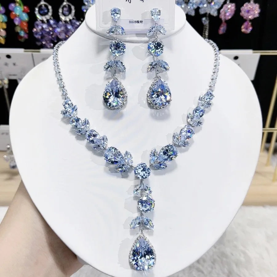 Trendy Heart Pendant Necklace Earrings for Women Engagement Fashion Jewelry Set Bridal Wedding Chokers Party Accessories Gifts (068)