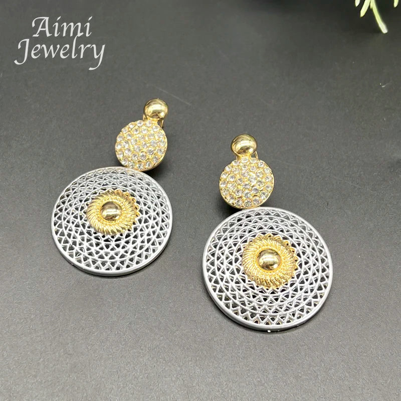 Large round Pendant 18K Gold Plated Jewelry Set for Women Necklace Earrings Bracelet Ring African Bridal Wedding Party Gifts (125)