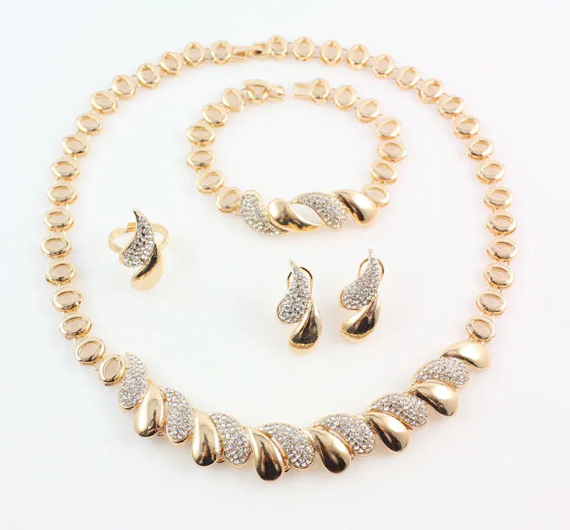Fashion Women African Gold Color Necklace Earrings Set Party Bridal Wedding Accessories Jewelry Set (150)