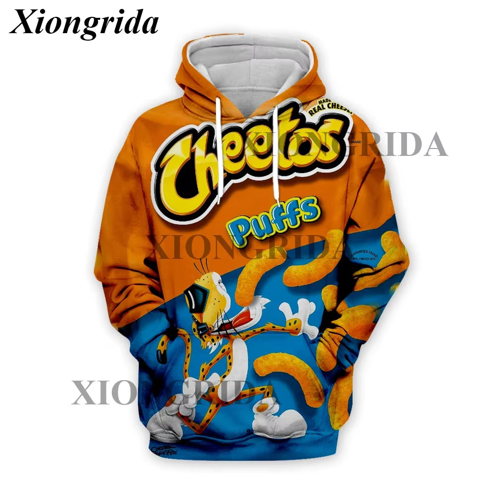 Novelty Hot Cheetos Food Puffs Hoodies 3D Printed Mens Sweatshirt Harajuku All over Print Unisex Pullover Hood Casual Top S-5XL