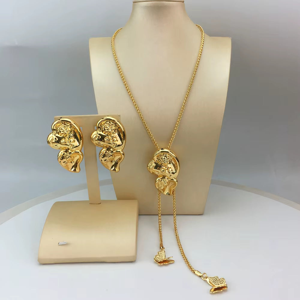 Newest Brazilian Jewelry Copper Long Chain with Earrings Light Weight Earrings for Women FHK18916