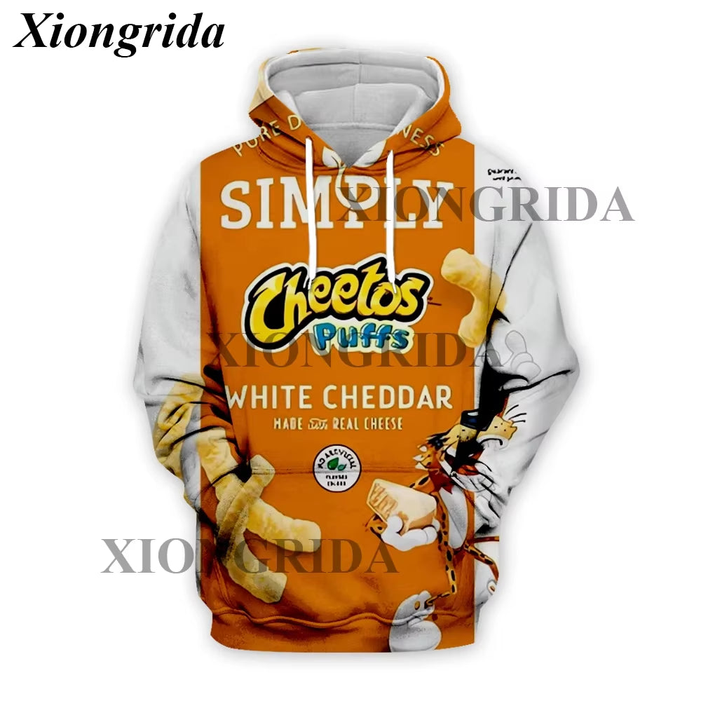 Novelty Hot Cheetos Food Puffs Hoodies 3D Printed Mens Sweatshirt Harajuku All over Print Unisex Pullover Hood Casual Top S-5XL