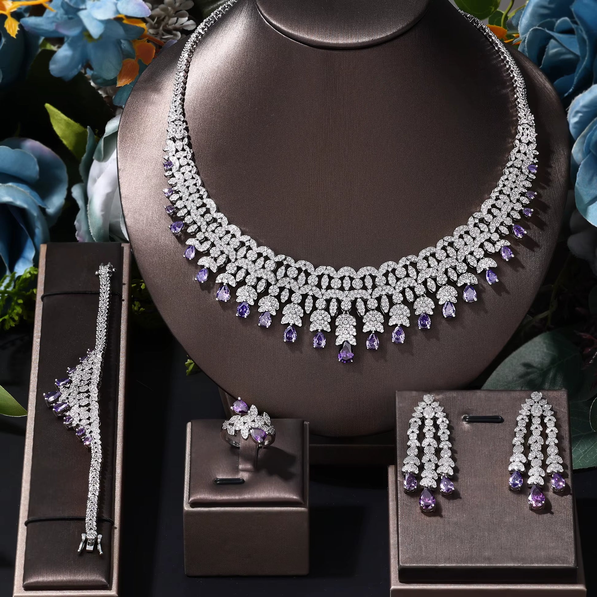 2024 Hot Selling 4-Piece Bride Wedding Jewelry Set with Cubic Zirconia Dubai Luxury Jewelry Set