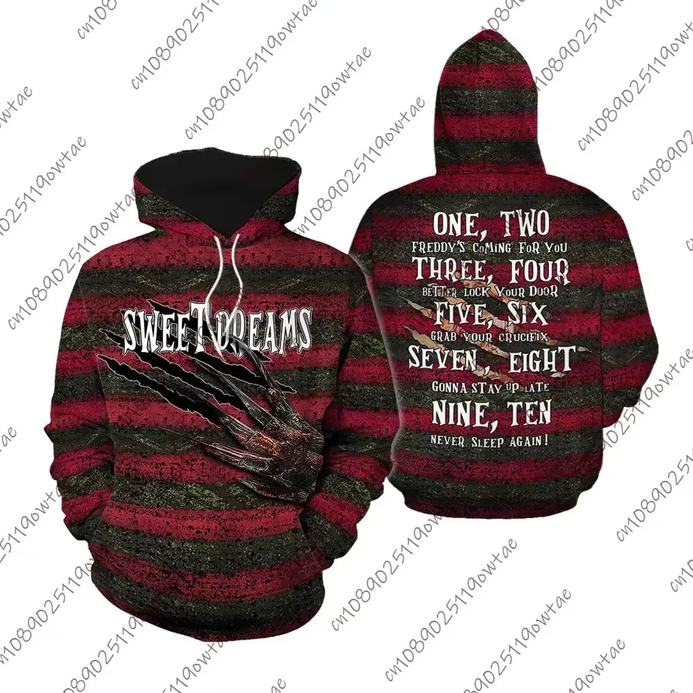 Mens Freddy Krueger a Nightmare on Elm Street Halloween Horror Movie 3D Hoodie Kid Adult Full of Terror Halloween Unisex Costum
