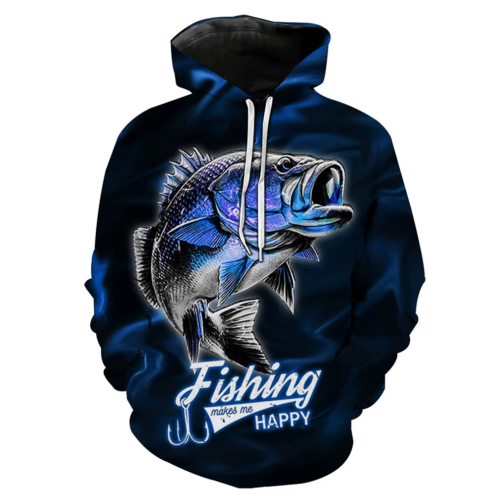 Fashion Men'S Hoodies Fishing Print Outdoors Casual Sweatshirts 2025 New Long Sleeves Hoodies Loose Men'S Clothing Y2K Tops