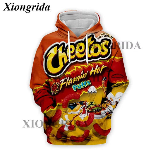 Novelty Hot Cheetos Food Puffs Hoodies 3D Printed Mens Sweatshirt Harajuku All over Print Unisex Pullover Hood Casual Top S-5XL