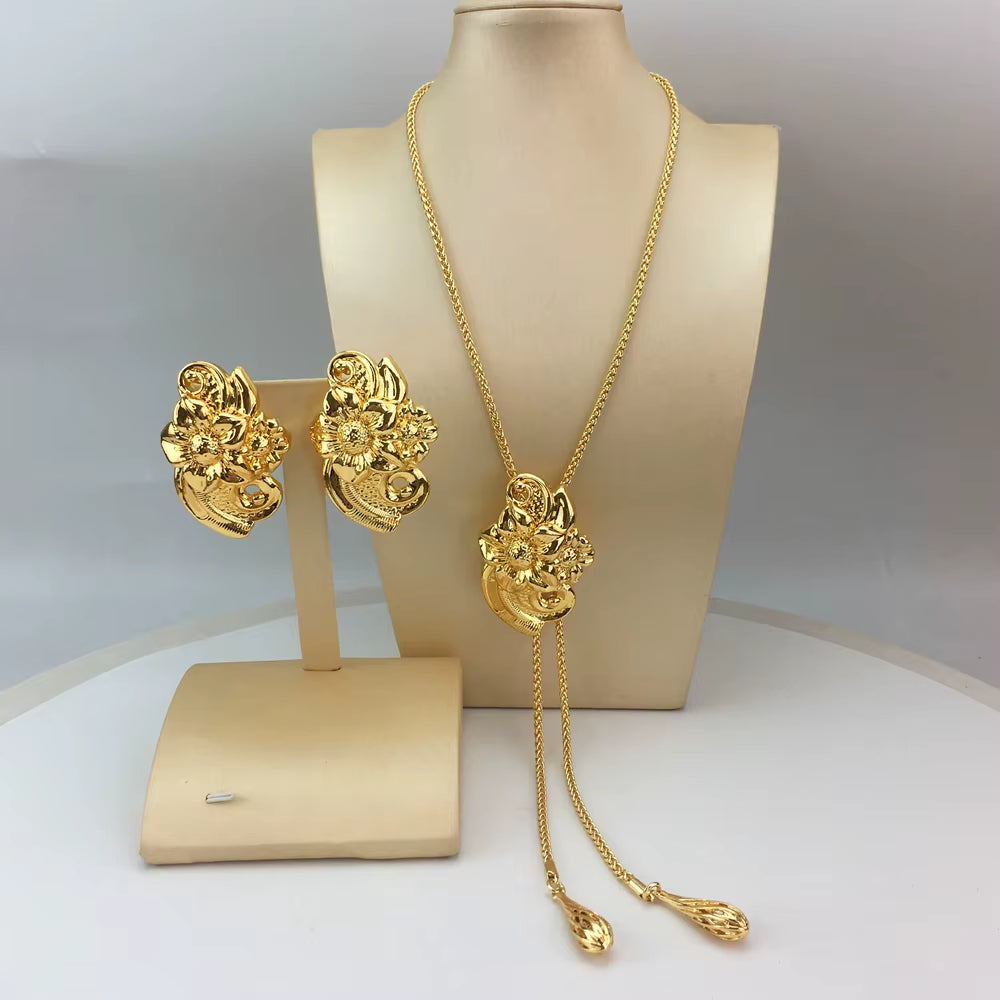 Newest Brazilian Jewelry Copper Long Chain with Earrings Light Weight Earrings for Women FHK18916