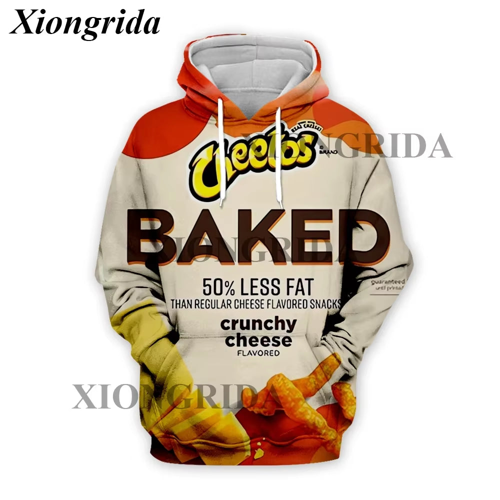Novelty Hot Cheetos Food Puffs Hoodies 3D Printed Mens Sweatshirt Harajuku All over Print Unisex Pullover Hood Casual Top S-5XL